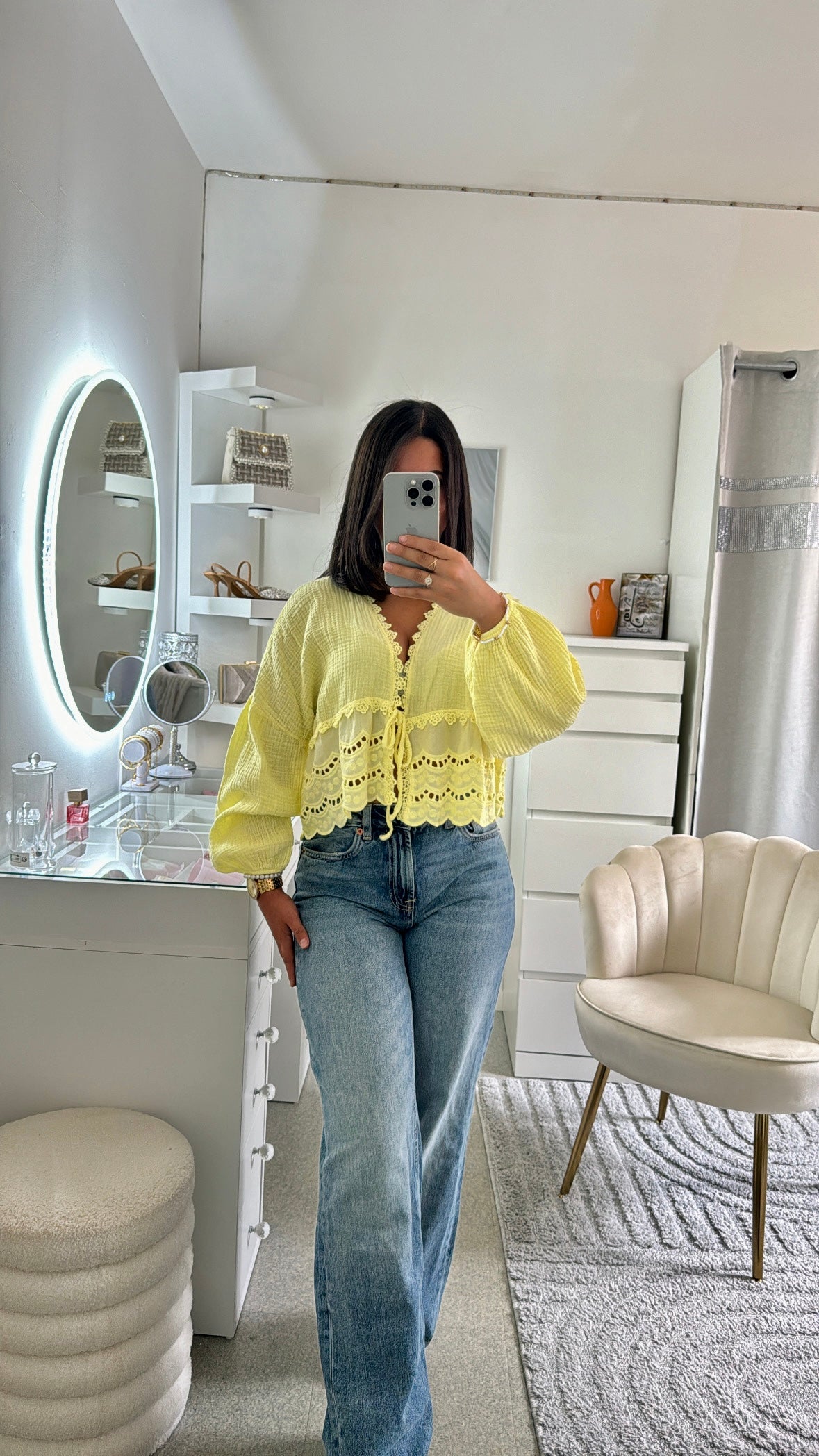 Chemise Naia en gaz et dentelle jaune